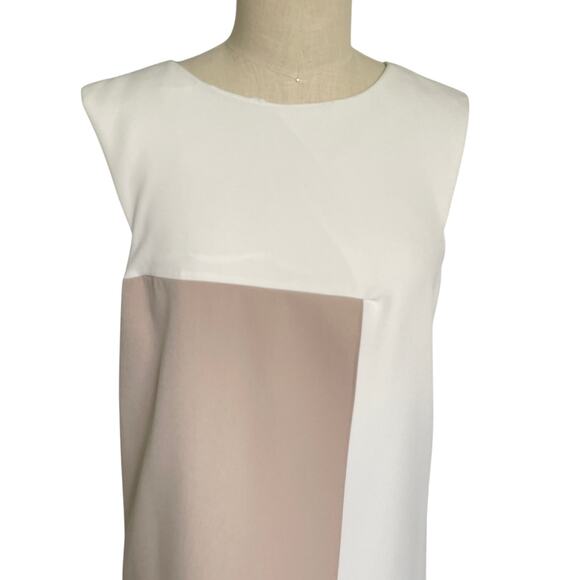 Milly Asymmetrical Color block Shift Dress Neutral Cream Tan - Picture 6 of 11